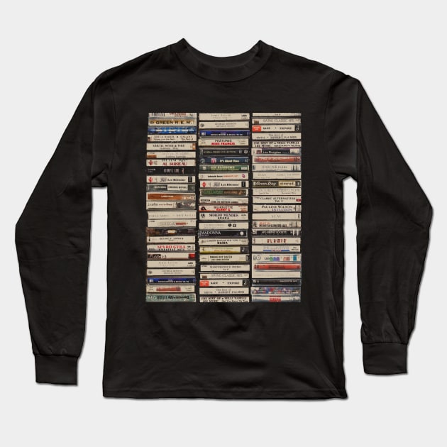 80s mix tapes vintage music casettes retro mixed media Long Sleeve T-Shirt by bulografik